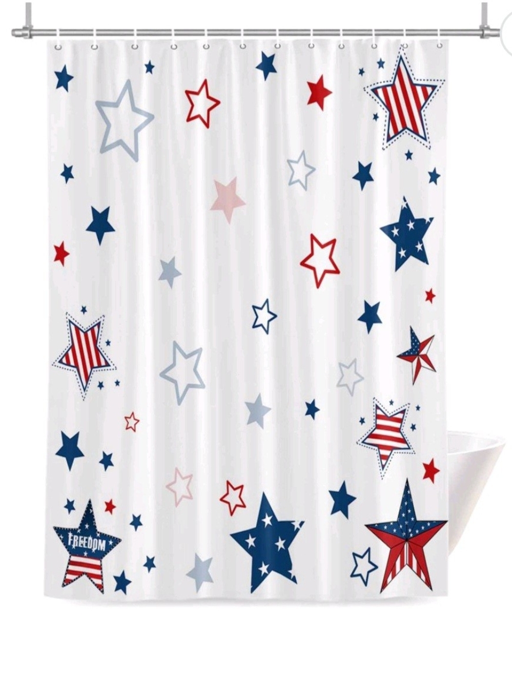 Patriotic Star Shower Curtain - Red, Navy & Light Gray